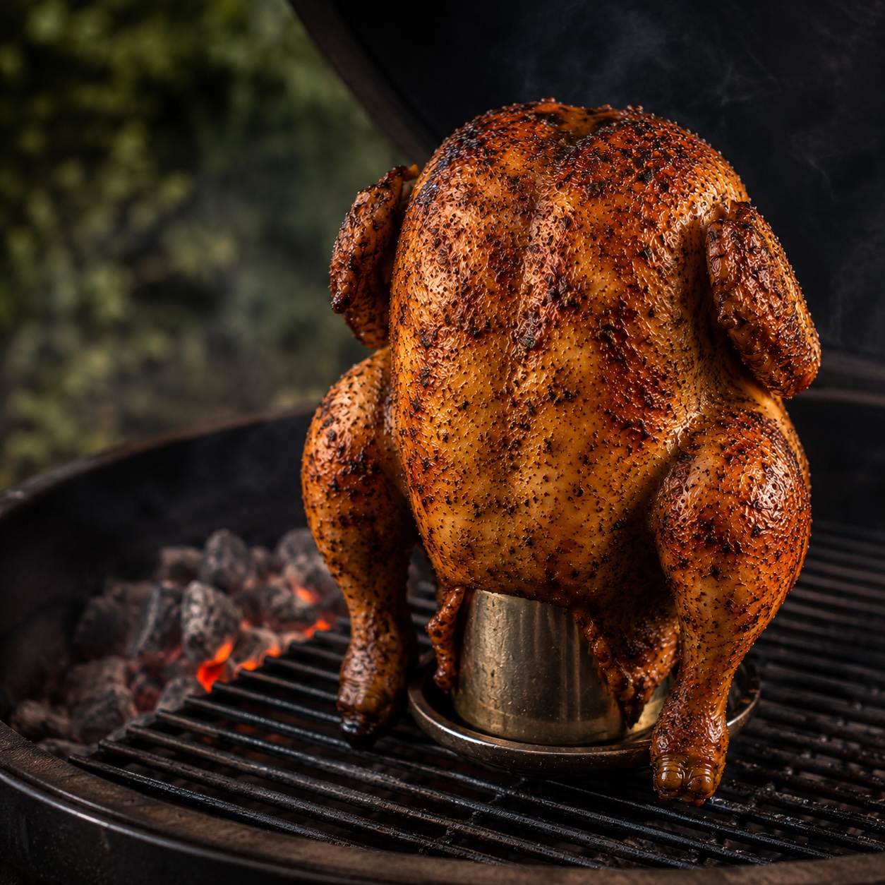 Sulmtaler Huhn auf dem Grill während des Garens