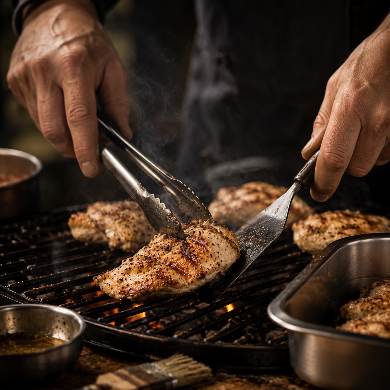 Maishendlfilets werden auf dem Grill goldbraun gegrillt