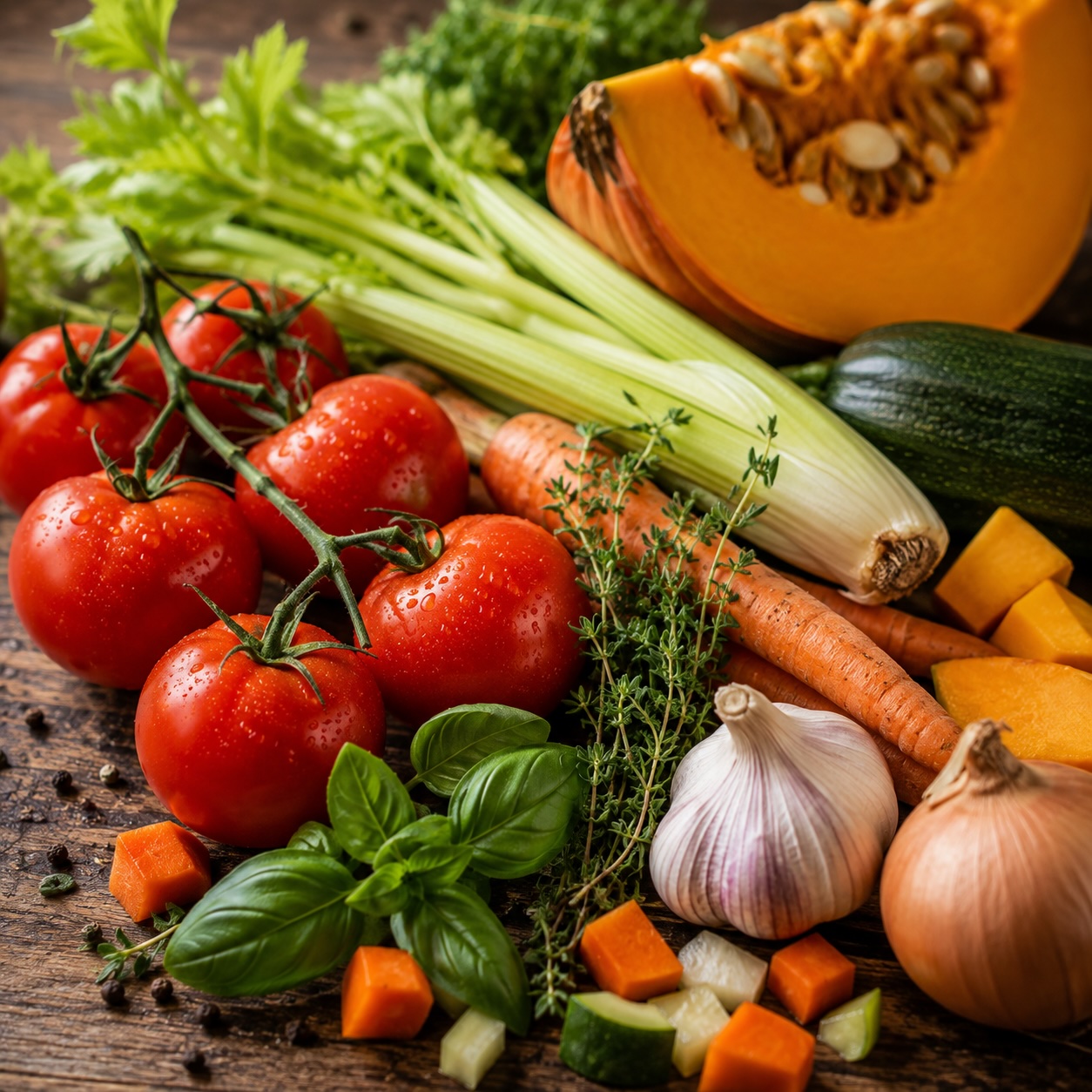 Tomaten-Gemüsesuppe mit feinem Milchschaum als Vorspeise
