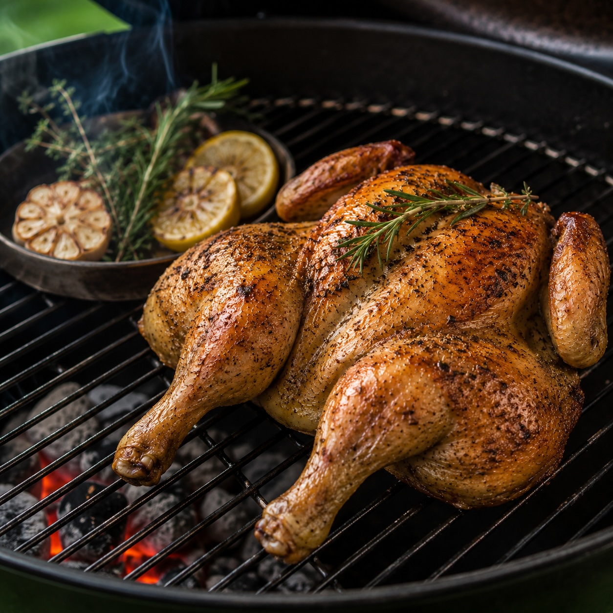 Sulmtaler Huhn auf dem Grill bei indirekter Hitze
