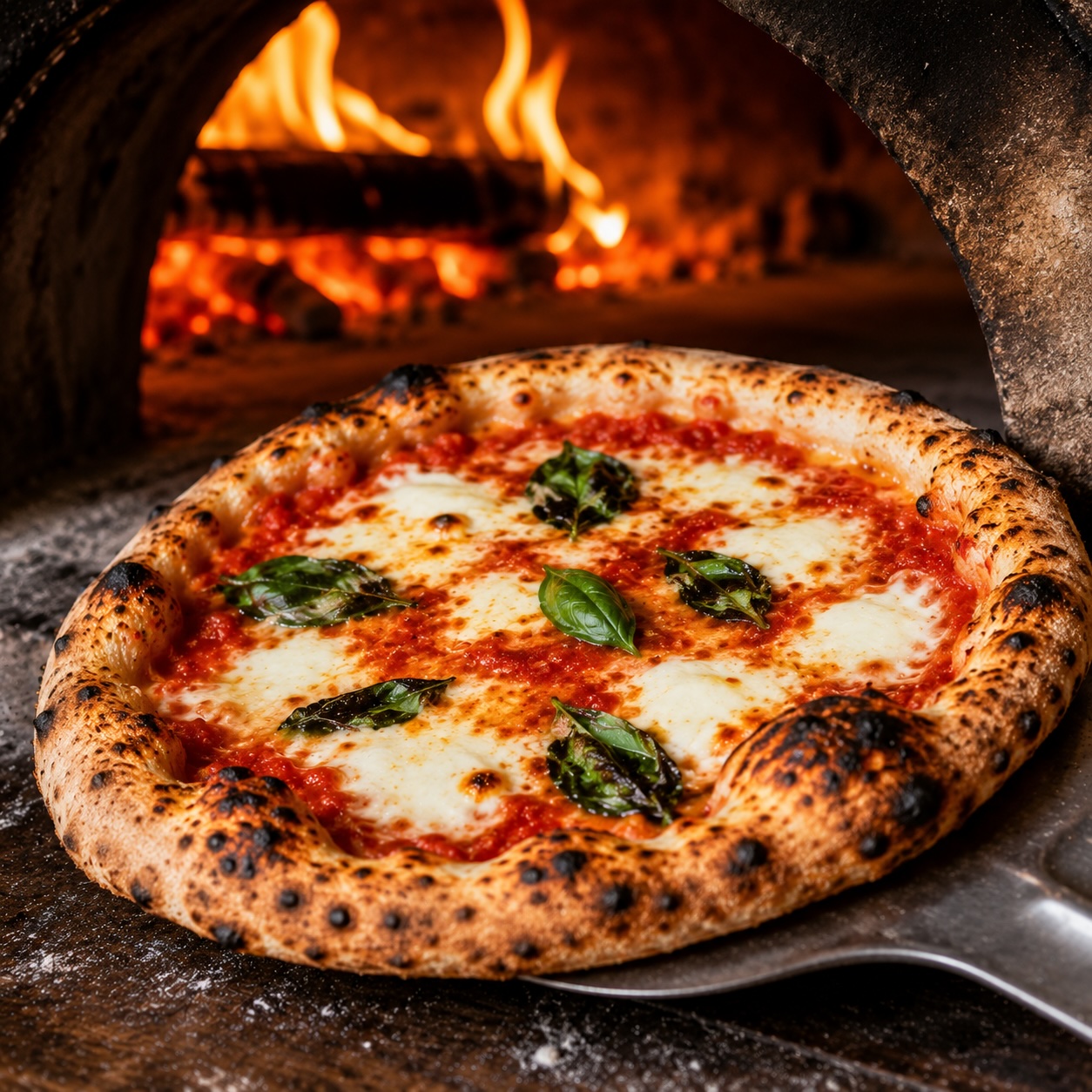 Frisch gebackene Pizza aus dem Steinofen