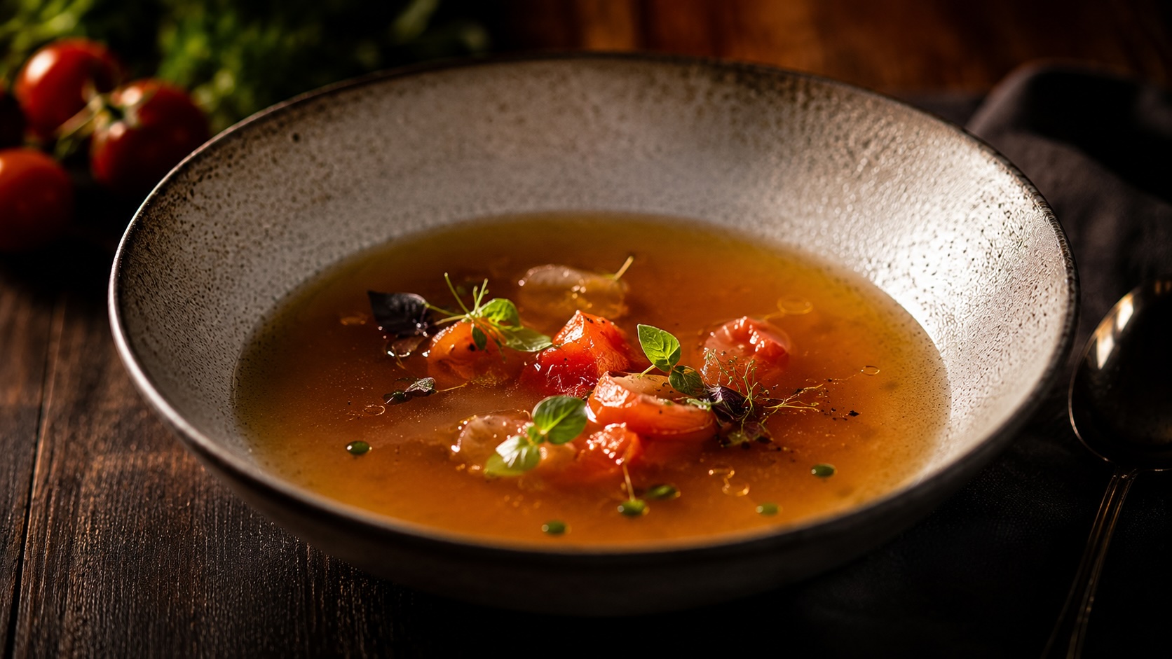 Tomaten-Dashi fertig angerichtet