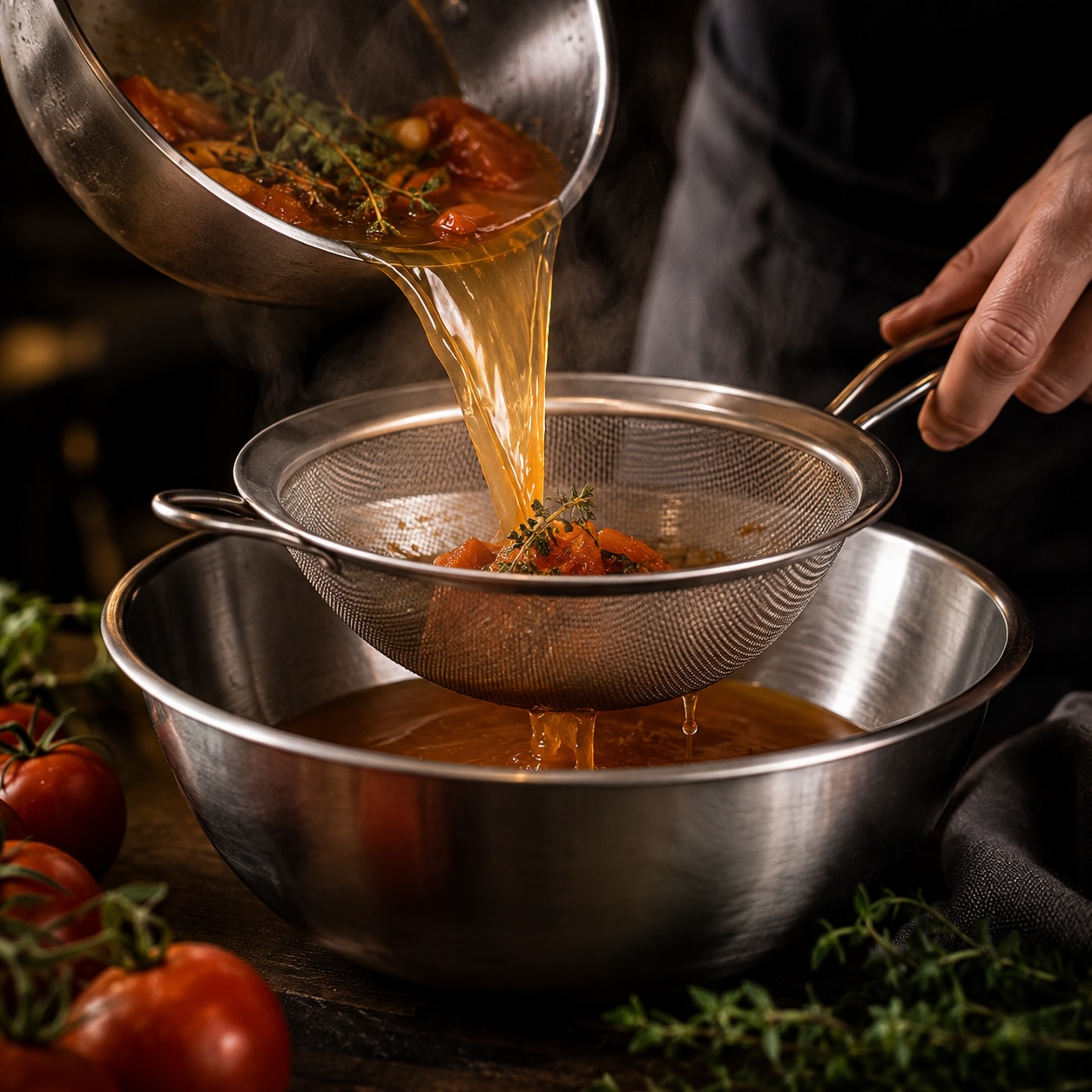 Tomaten-Dashi beim Passieren